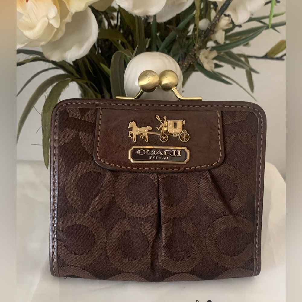 Vintage Coach Madison billfold Brown/Pink Signature Wallet RARE Y2K - Picture 2 of 10